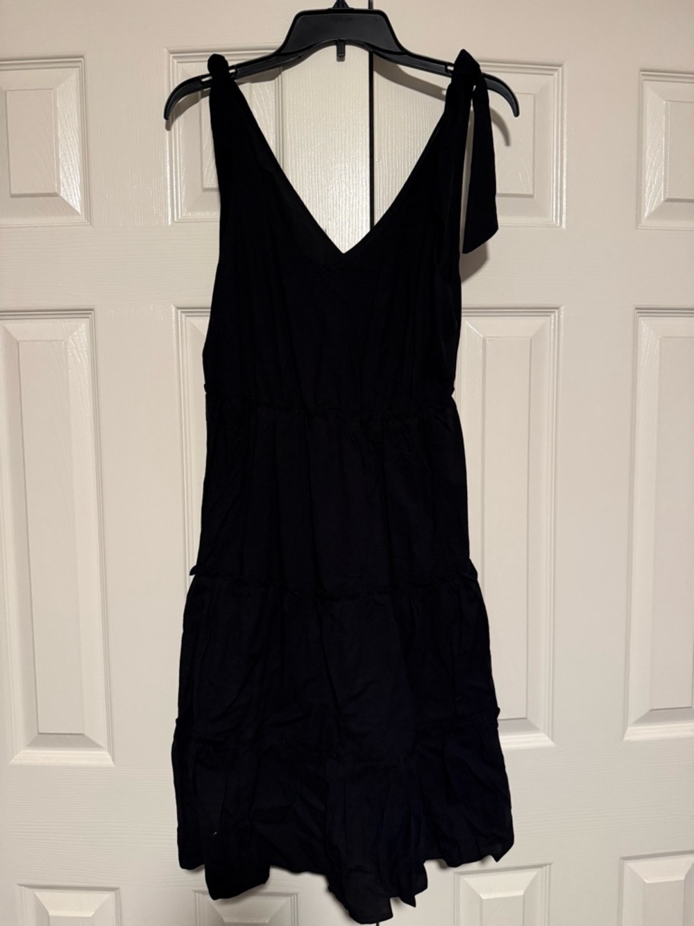 One-Shoulder Black Tie-Strap Tiered Dress